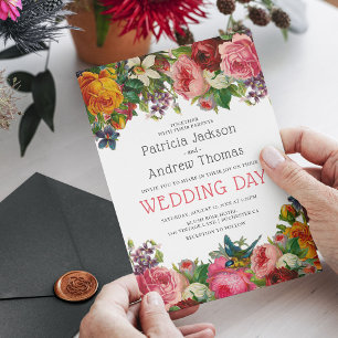 Convite Casamento Floral Rosa de Vintage