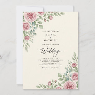 Convite Casamento Floral Rosa Desbotado na Floresta