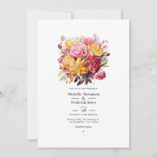Convite Casamento Floral Rosa e Amarelo