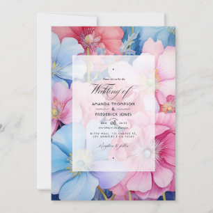 Convite Casamento Floral Rosa e Azul Claro