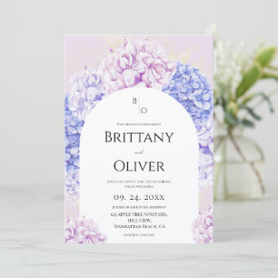 Convite Casamento Floral Rosa e Azul com Aquarela Moderna