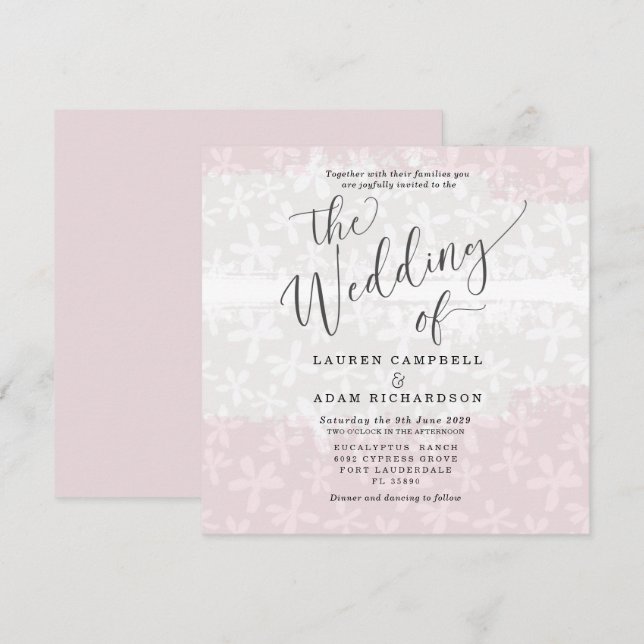 Convite Casamento Floral Rosa e Bege Boho (Frente/Verso)
