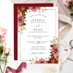 Convite Casamento Floral Rosa e Borgonha