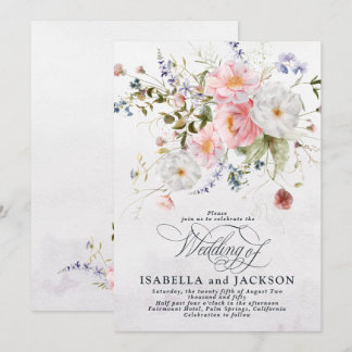 Convite Casamento Floral Rosa e Branco em Aquarela Românti