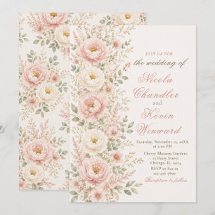 Convite Casamento Floral Rosa e Champagne