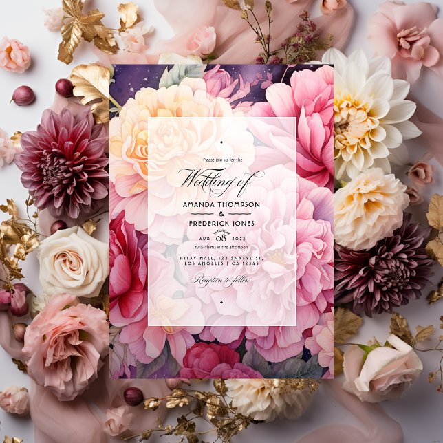 Convite Casamento Floral Rosa e Dourado (Criador carregado)