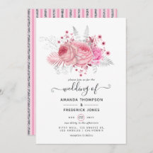 Casamento Floral Rosa e Faux Foil & Glitter Silver