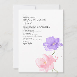 Convite Casamento Floral Rosa e Lilás Elegante