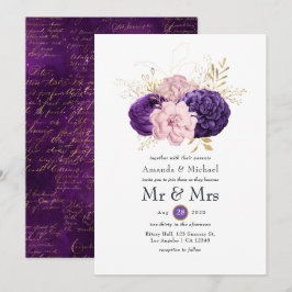 Convite Casamento Floral Rosa e Roxo