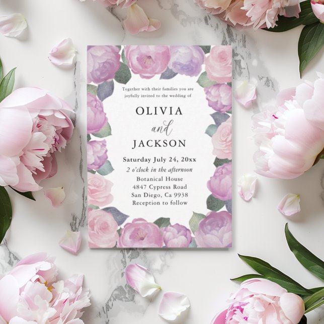 Convite Casamento Floral Rosa e Roxo Boho (Criador carregado)