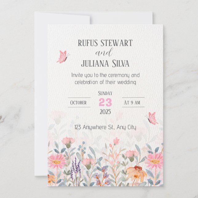 Convite Casamento Floral Rosa e Verde (Frente)