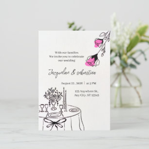 Convite Casamento Floral Rosa Elegante