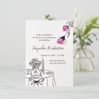Convite Casamento Floral Rosa Elegante