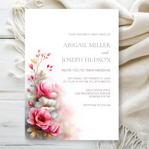 Convite Casamento Floral Rosa Elegante