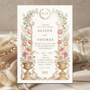 Convite Casamento Floral Rosa Elegante