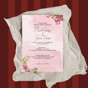 Convite Casamento Floral Rosa Elegante Romântico