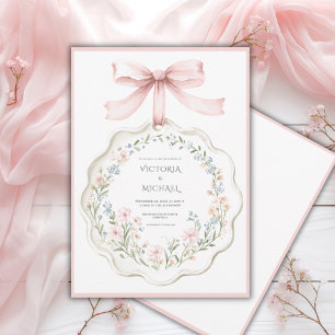 Convite Casamento Floral Rosa Elegante Vintage