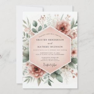Convite Casamento Floral Rosa Empoeirado