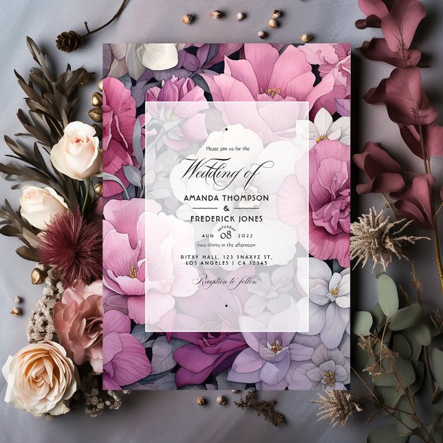 Convite Casamento Floral Rosa Empoeirado, Cinza e Prata (Criador carregado)