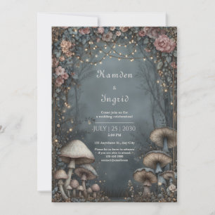 Convite Casamento Floral Rosa Empoeirado Floresta Azul Tea