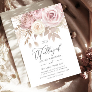 Convite Casamento Floral Rosa Empoeirado Moderno e Tendênc