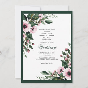 Convite Casamento Floral Rosa Esmeralda