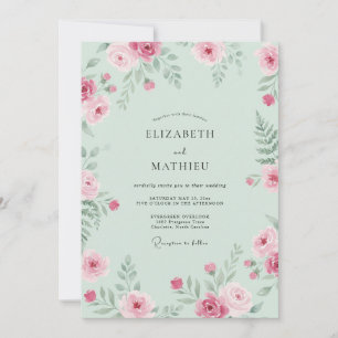 Convite Casamento Floral Rosa Hortelã