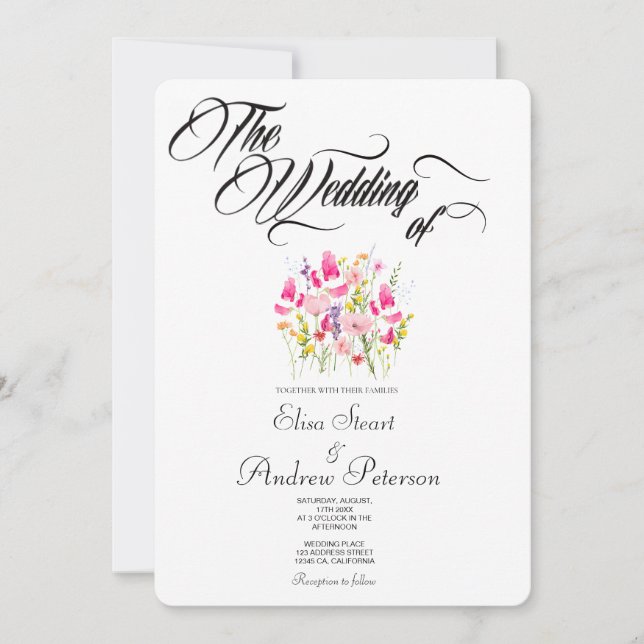 Convite Casamento Floral Rosa Luxo  (Frente)