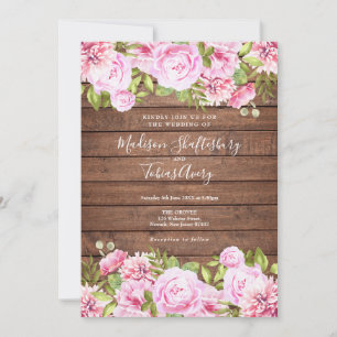 Convite Casamento Floral Rosa Madeira Rústica