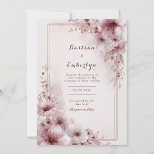 Convite Casamento Floral Rosa Magenta Aquarela Romântica