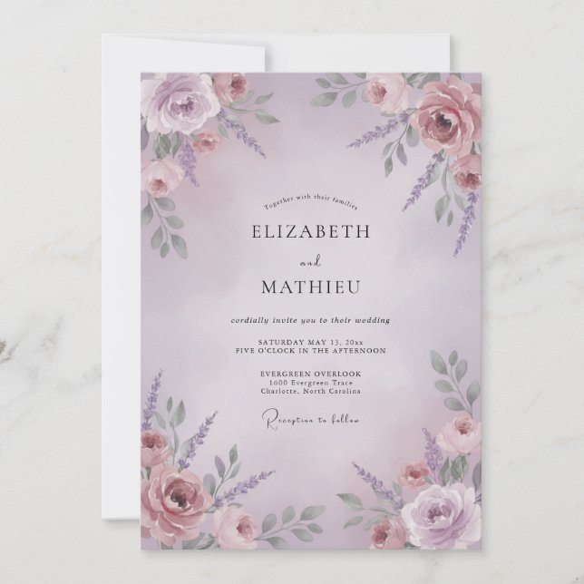 Convite Casamento Floral Rosa Malva (Frente)