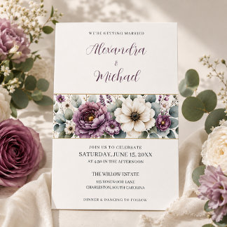Convite Casamento Floral Rosa Malva e Salvia