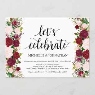 Convite Casamento floral rosa Marsala Elopement Recepção