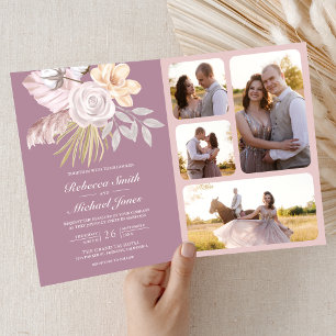 Convite Casamento Floral Rosa Mauve empoeirado Rústico Cód