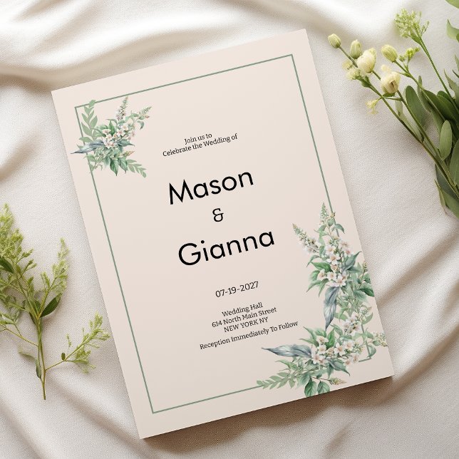 Convite Casamento floral rosa menta marfim botânico (Botanical pink mint ivory floral Wedding )