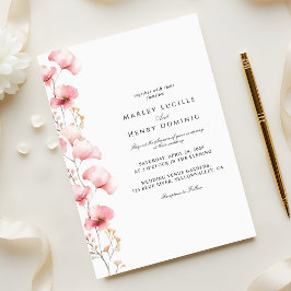 Convite Casamento Floral Rosa Minimalista de Primavera