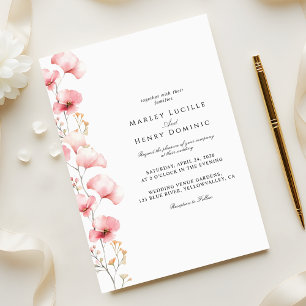 Convite Casamento Floral Rosa Minimalista de Primavera