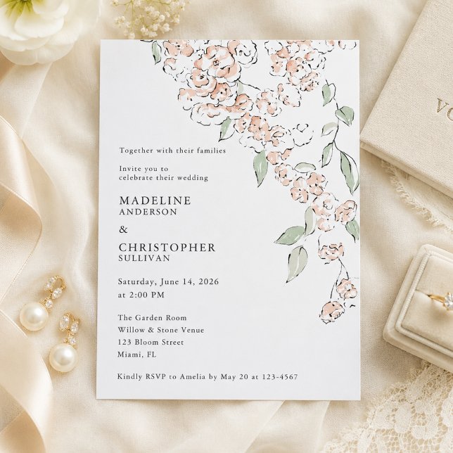 Convite Casamento Floral Rosa Mínimo (Criador carregado)