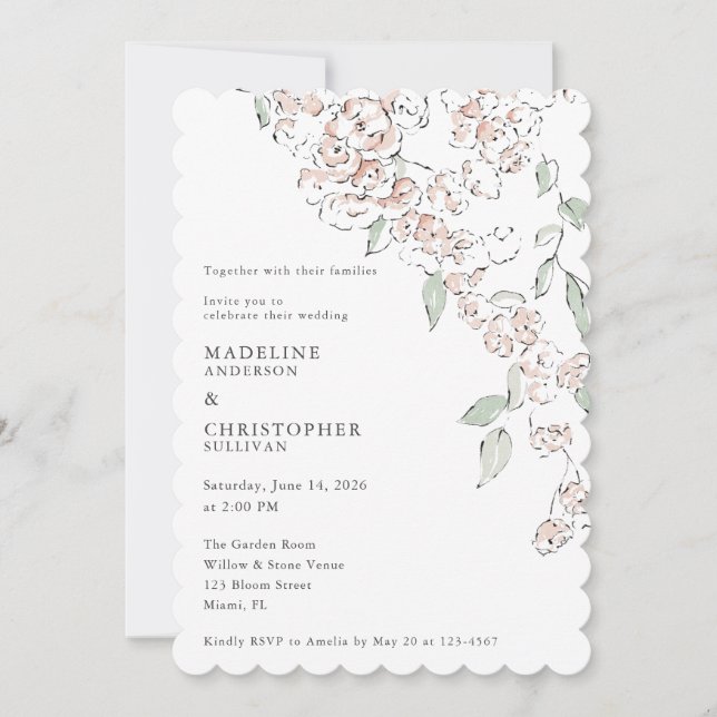 Convite Casamento Floral Rosa Mínimo (Frente)