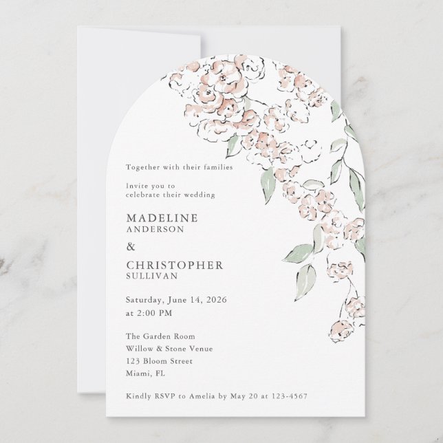 Convite Casamento Floral Rosa Mínimo (Frente)