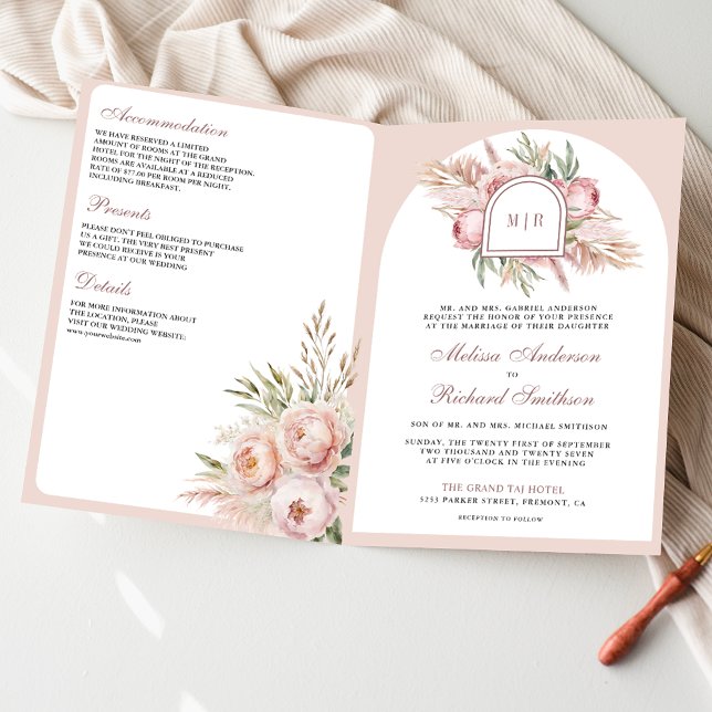 Convite Casamento Floral Rosa Pampas em Pó QR Code (Criador carregado)