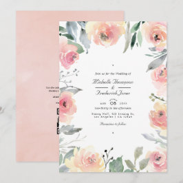 Convite Casamento Floral Rosa Pastel com Código QR para RS