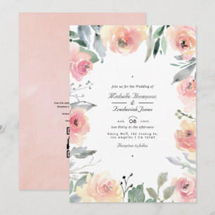 Convite Casamento Floral Rosa Pastel com Código QR para RS