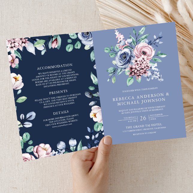 Convite Casamento Floral Rosa Periwinkle Empoeirado Código (Criador carregado)