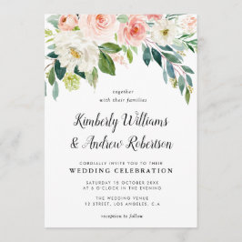 Convite Casamento floral rosa pincelado pintado Elegante