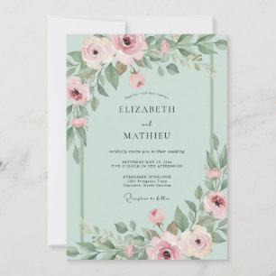 Convite Casamento Floral Rosa Pó na Primavera