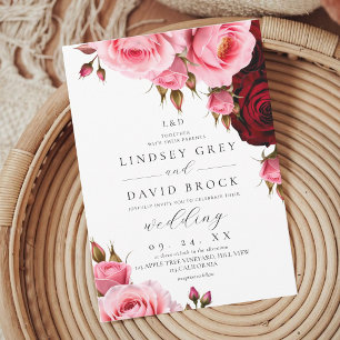 Convite Casamento Floral Rosa Poeira e Bege
