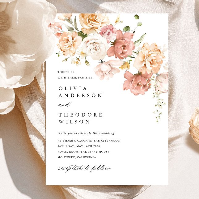 Convite Casamento Floral Rosa Poeira Rosa (Dusty Pink Rose Floral Wedding Invitation, garden wedding invitation, elegant floral stationery)