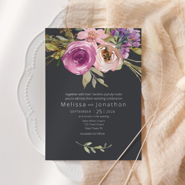 Convite Casamento Floral Rosa Poeira Roxo (Criador carregado)