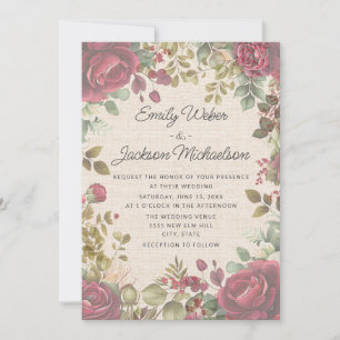 Convite Casamento Floral Rosa Poeirento Vintage Suave